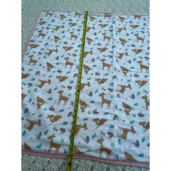 Hand Sewn By Marta Chacon Handmade Deer Print Baby Blanket Pink White 35"x44" - Picture 5 of 10